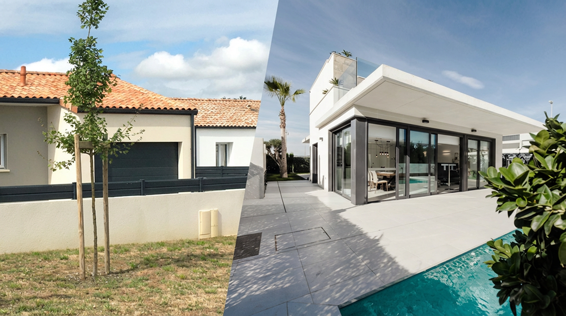 Maison contemporaine avec grandes baies vitrées et toit plat en Provence